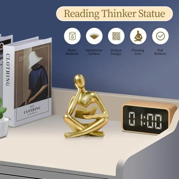 Abstract Art Thinker Statue Reading Sculpture Figurine Modern Home Décor Gold - Picture 5 of 7